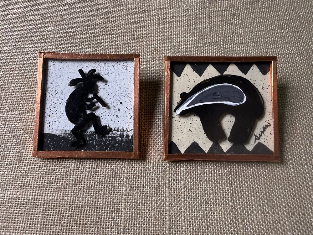 Handmade Signed Southwestern Kokopelli & Zuni-Inspired Bear Brooch Set